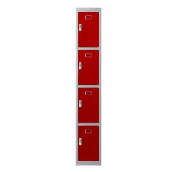 image of Phoenix PL Series 1 Column 4 Door Personal Locker Grey Body Red Doors EXR87315PH