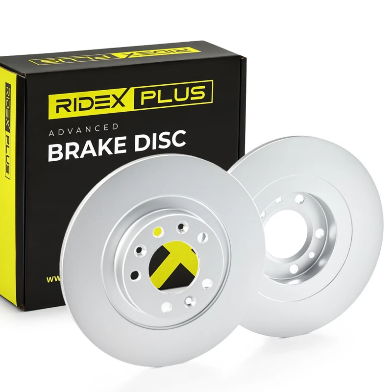 Image of RIDEX PLUS 82B0884P Brake disc Rear Axle, Solid, Grey Cast Iron, Coated, High-carbon, with bolts/screws Grey Cast Iron Brake Disc (82)
