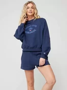 Image of Tommy Jeans Worldwide Raglan Crew Neck Sweater - Navy, Size XS, Women