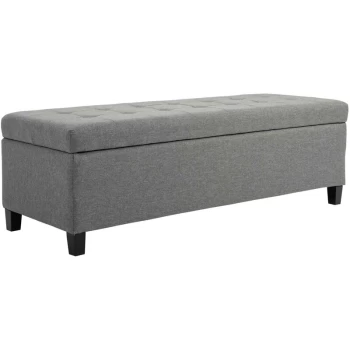 image of Homcom - Linen Storage Ottoman Bench Padded w/ Tufting Hinged Lid Wood Frame Grey