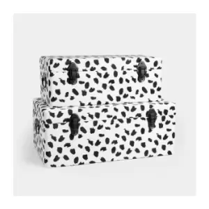 image of BTFY Storage Trunks Set of 2 - Black & White Leopard Print Velvet Storage Chests with Black Handles, Stylish Stackable Bedroom Storage for Bedroom,