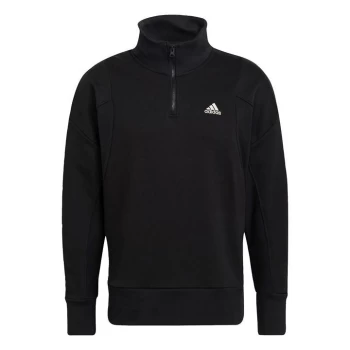 Image of adidas Studio Lounge Fleece Half-Zip Sweatshirt Mens - Black