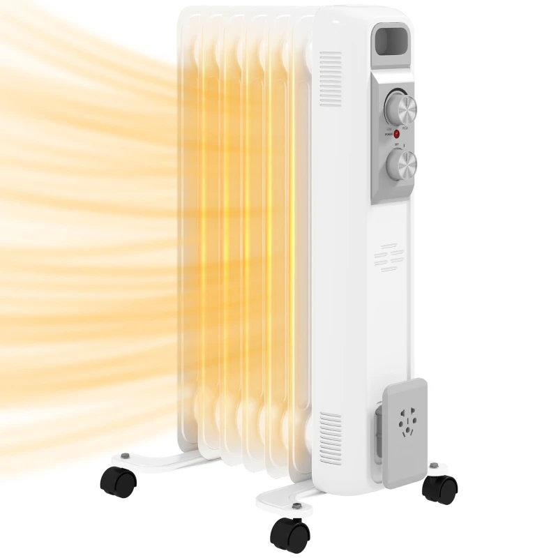Image of Homcom 1500W 7 Fin Oil Filled Heater Radiator For Home, White 820-439V70WT