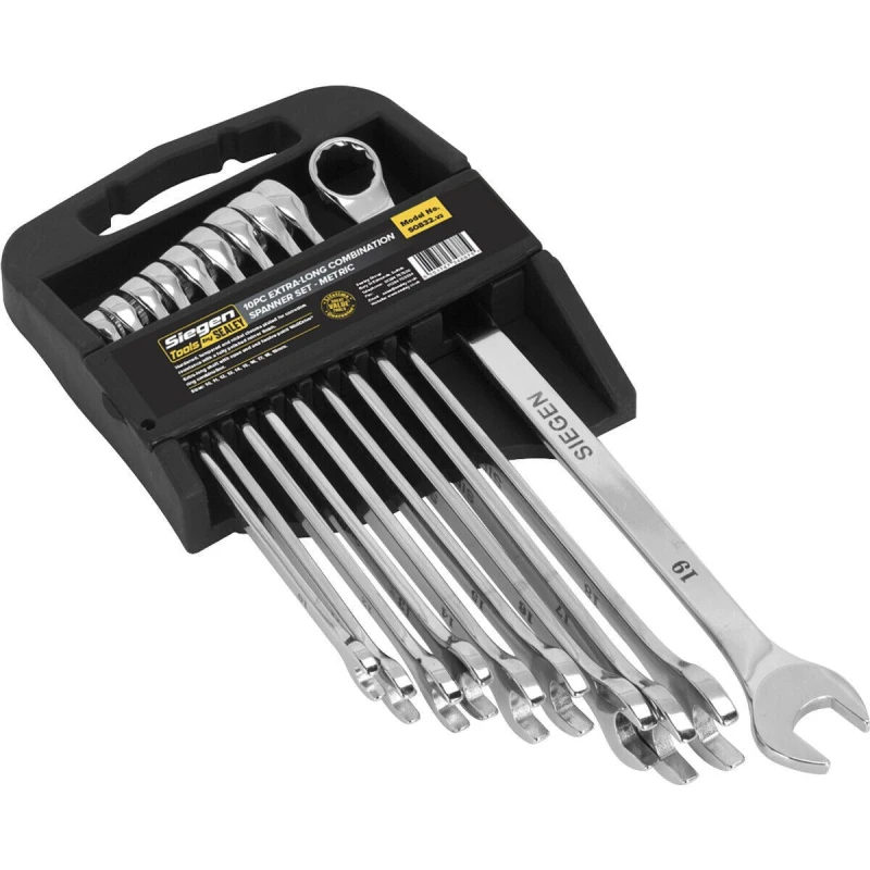 Image of Loops 10pc EXTRA LONG Combination Hand Spanner Set - Metric 12 Point Slim Handle Ring Multi
