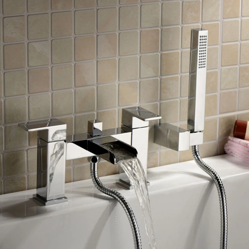 Image of Nes Home Waterfall Chrome Bath Shower Mixer Tap with Handset Kit in Metallic Silver Metallic Silver Unisex