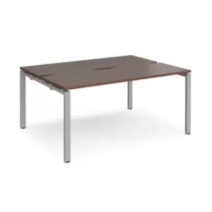 Image of Bench Desk 2 Person Rectangular Desks 1600mm Walnut Tops With Silver Frames 1200mm Depth Adapt