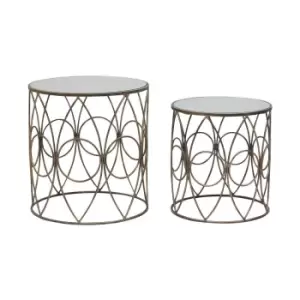 Image of Set of 2 Round Nest Tables with Mirrored Top and Antique Frame