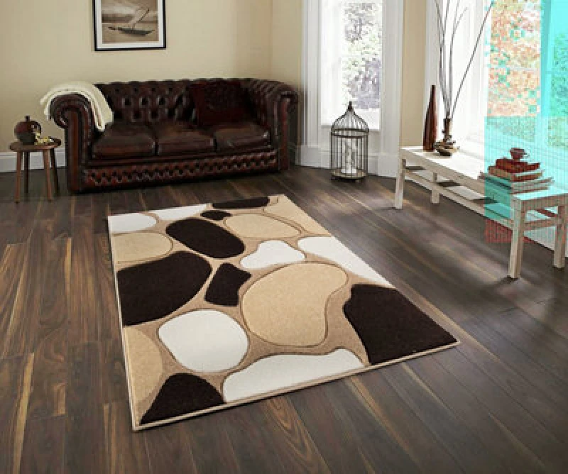Image of Smart Living Smart Living Modern Hand Carved Multicolour Soft Thick Area Rug - Stone in Beige Size: 60cm x 110cm Beige 60cm x 110cm Unisex 063255651