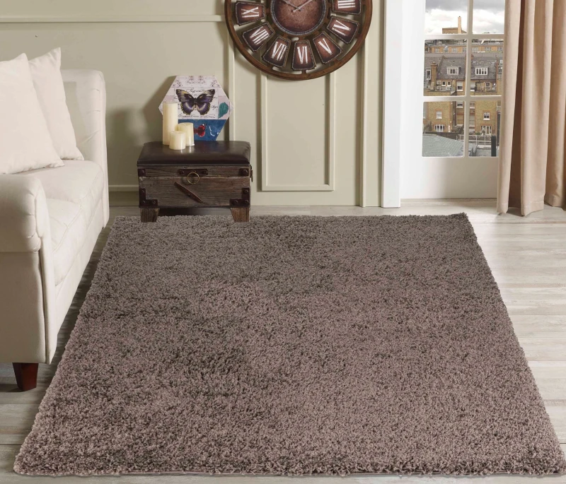 Image of Desire Rugs Plain Living Room Shaggy Area Rugs Taupe 160X230 Cm