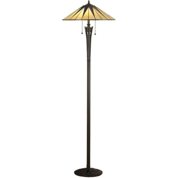 image of Interiors Dark Star - 2 Light Floor Lamp Black, Tiffany Style Glass, E27