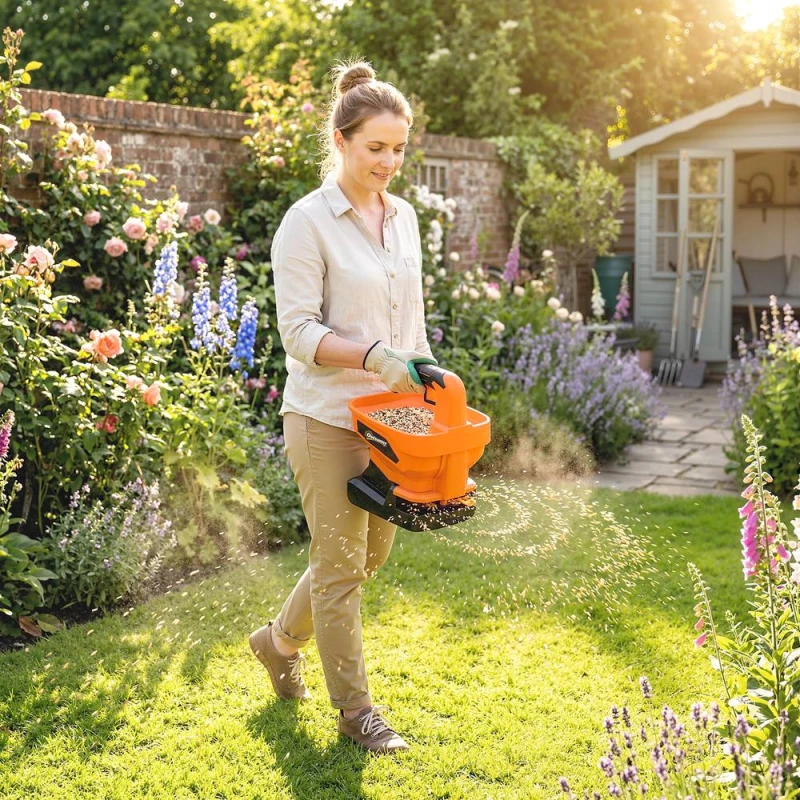 Image of OUTSUNNY Cordless Spreader, 3.3L Handheld Seed Spreader in Orange Orange Unisex