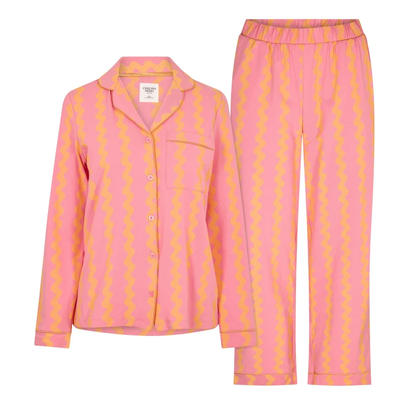 Image of Chelsea Peers Womens Cotton Long Sleeve Pyjama Set Wiggle Stripe female 10 (S)