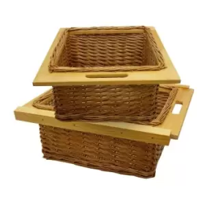 image of 2 x Pull out Wicker Basket Drawer 500mm Kitchen Storage Solution - Brown