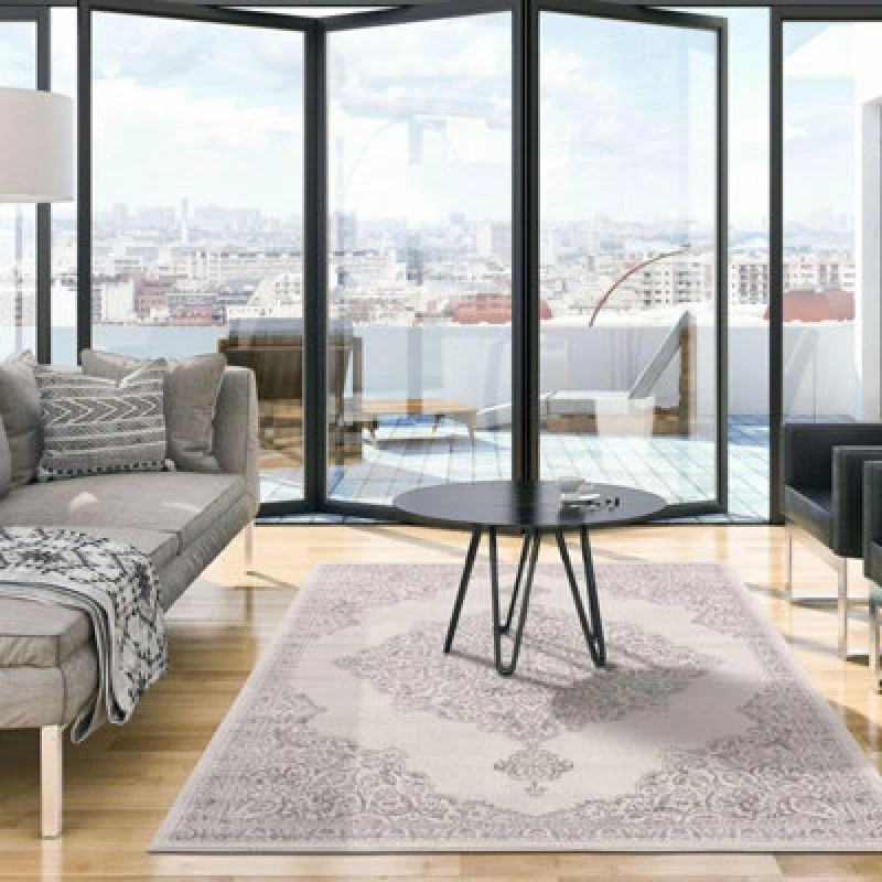 Image of THE RUGS Montana Medallion Cream & Grey Living Room Area Rug 3724 Size: 160cm x 230cm Grey Unisex 160cm x 230 cm