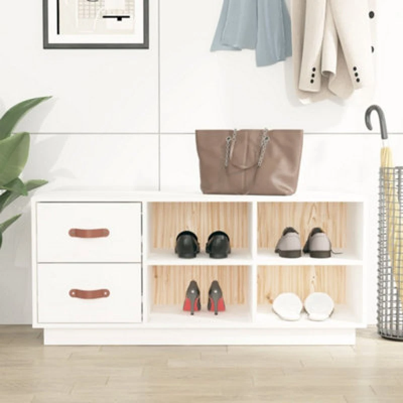 Image of Vidaxl Shoe Bench White 100X34X45cm Solid Wood Pine