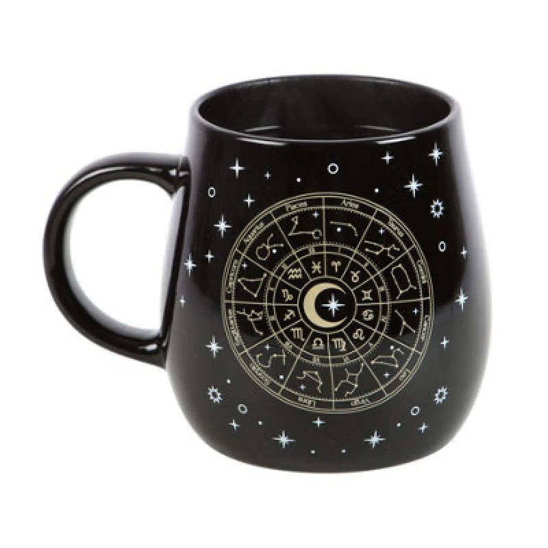 Image of Something Different Something Different Astrology Wheel Heat Changing Mug in Black One Size Unisex 5063527949226