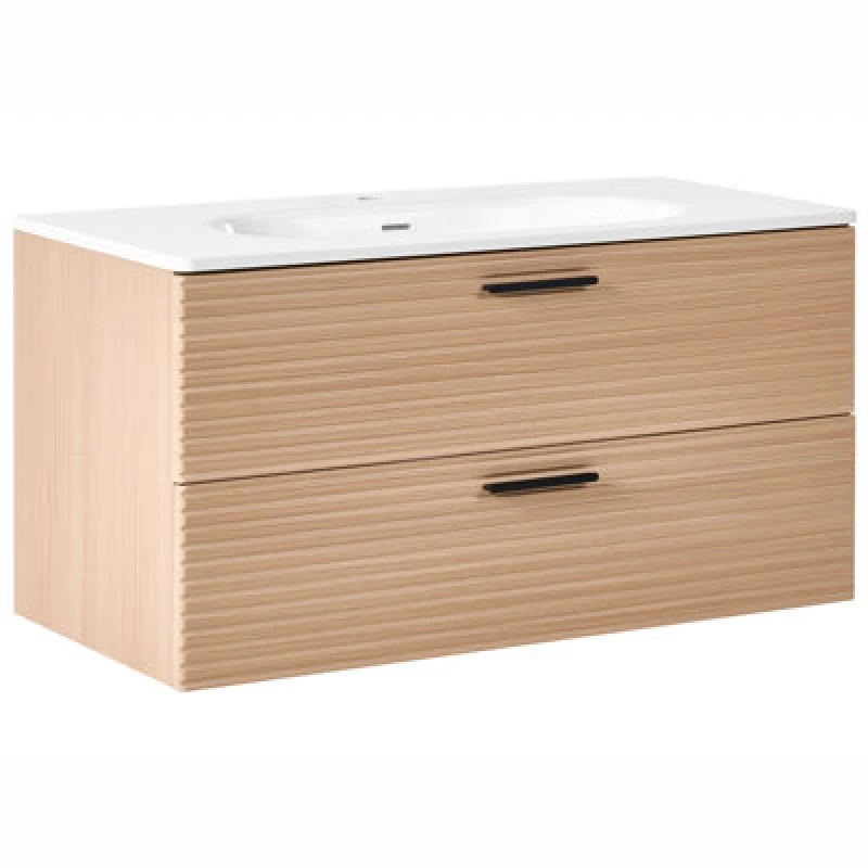 Image of Beliani Wall Mounted Vanity Unit With Basin Arapa 100 Cm Light Brown
