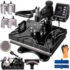 image of VEVOR Heat Press 12X15" 10 in 1 Heat Press 1000W Heat Press Machine with 360°Rotation Swing Away Black 10 in 1 T-Shirt Sublimation Machine Dual-Tube H