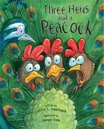 Image of three hens and a peacock