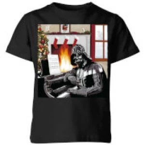 Image of Star Wars Darth Vader Piano Player Kids Christmas T-Shirt - Black - 11-12 Years