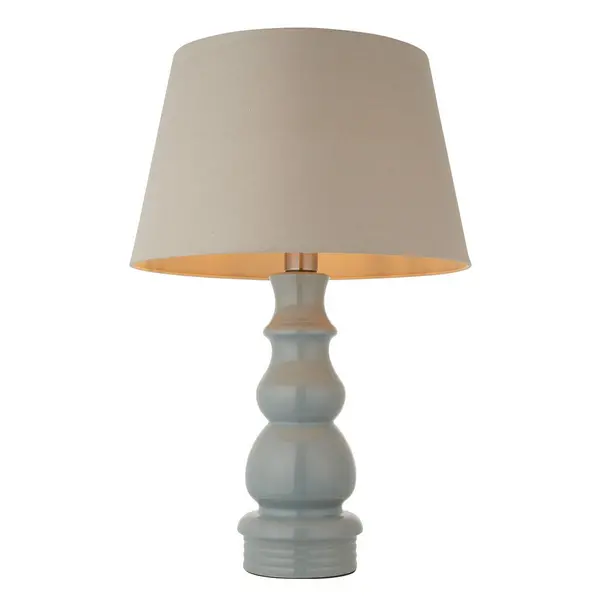 image of Provence & Cici Base & Shade Tall Table Lamp Blue Grey Glaze & Satin Nickel Plate