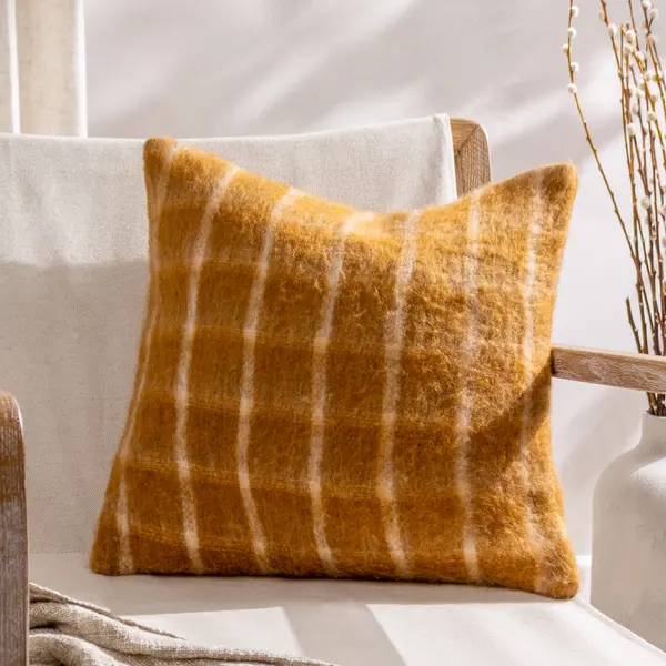 Image of Yarrow Check Cushion Ginger, Ginger / 45 x 45cm / Polyester Filled