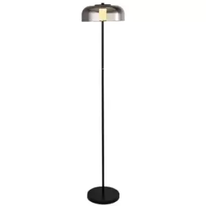 Image of Searchlight Frisbee 1 Light LED Floor Lamp, Matt Black With Smoked Glass