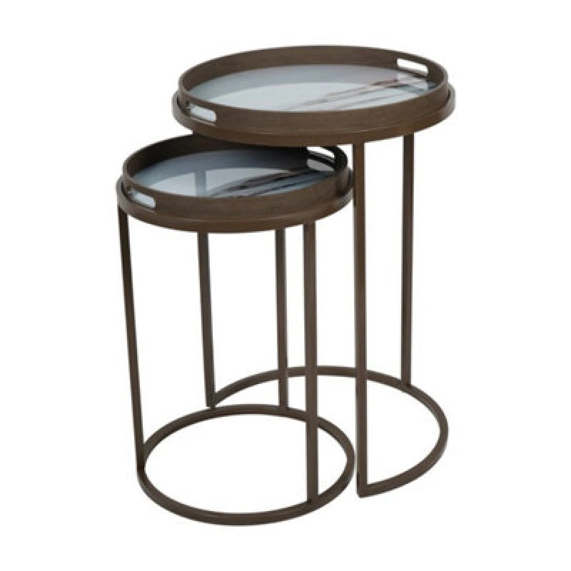Image of Buttercup Farm Blurred Seascape Side Tray Tables (Set Of 2) - Iron/glass/plastic - L47 X W47 X H68cm - White/brown