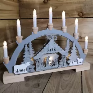 image of 45cm Battery Operated Christmas Lit Wooden Nativity Silhouette Candle Bridge