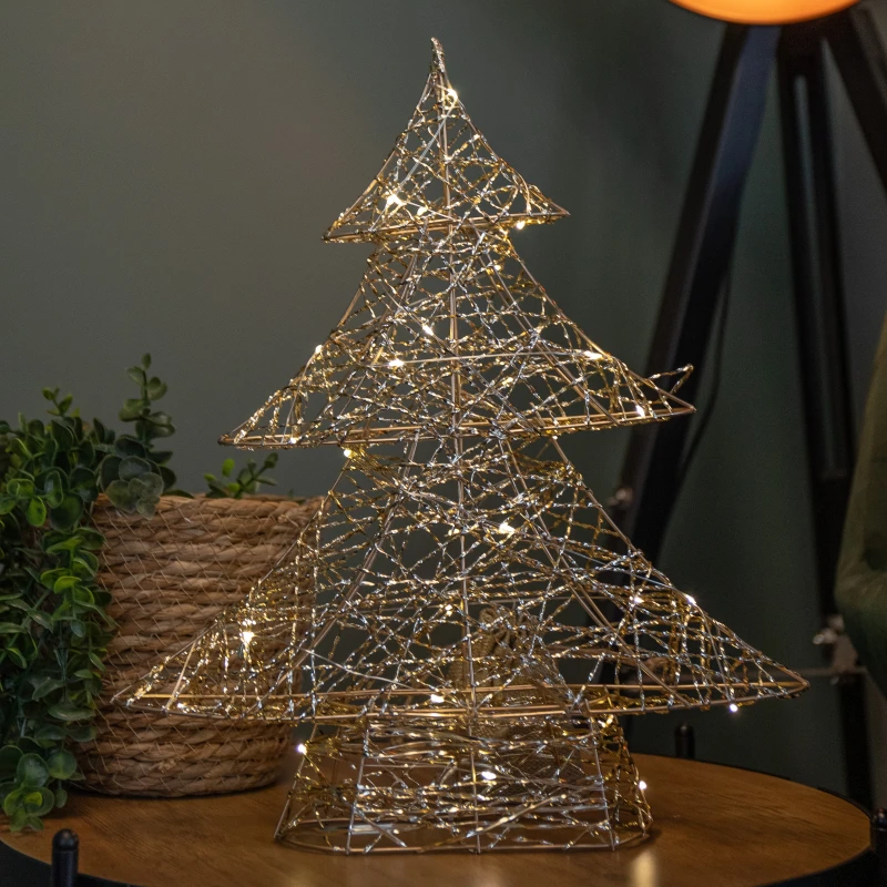 Image of 40cm Battery Operated Light up Gold Weave Christmas Tree with Warm White LEDs