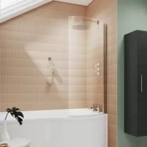 Image of Curved P-Shaped Hinged Bath Screen 1433mm h x 715mm w - 6mm Glass - Nuie