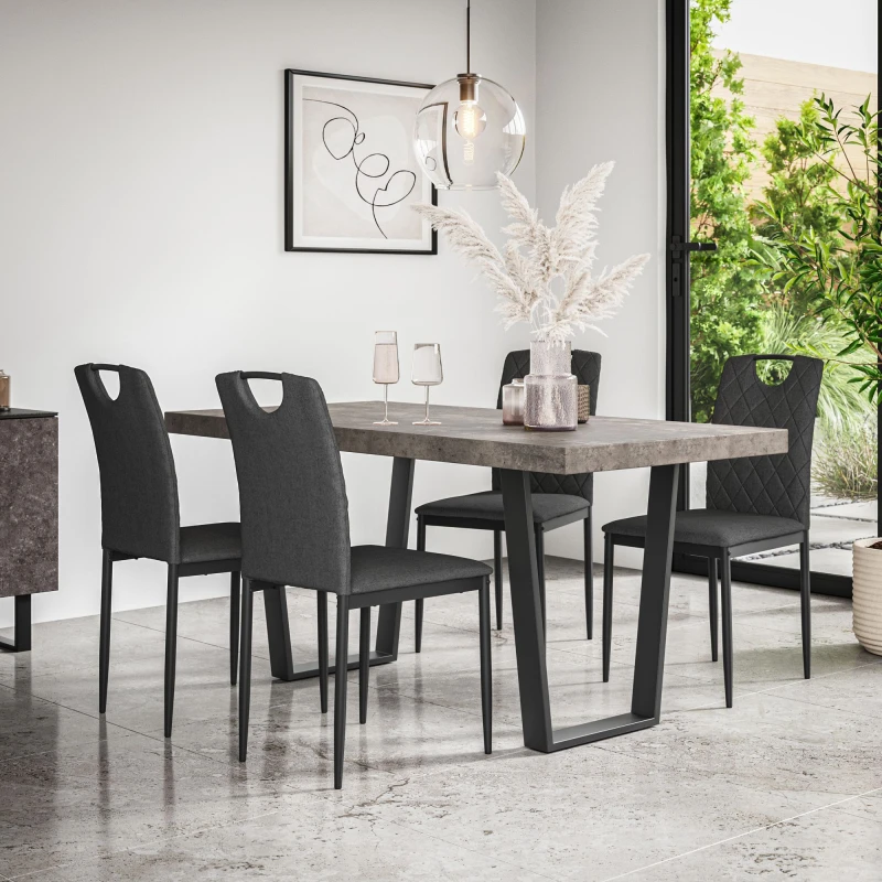 Image of More4Homes Aria Dining Table And Chairs - Concrete Effect Table Top W Black Legs + Monza Linen Dining Chair Set Of 4 (Charcoal)