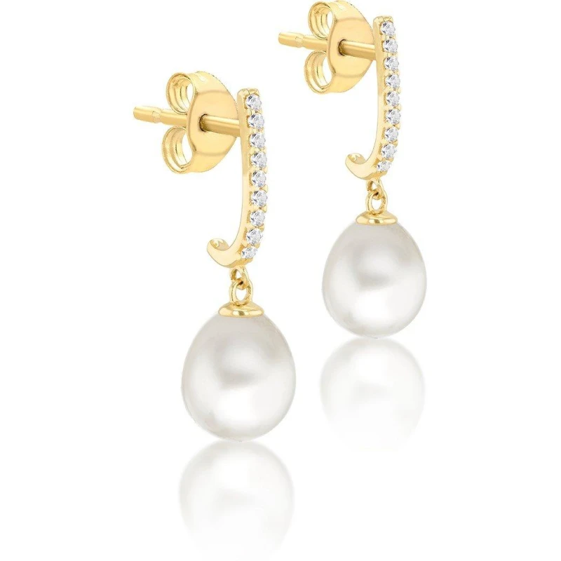 Image of Be You 9ct Gold Fresh Water Pearls CZs Drop Stud Earrings Yellow Gold female One Size