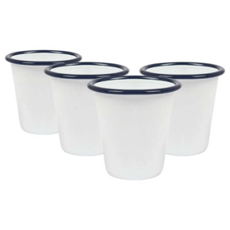 Image of Argon Tableware White Enamel Tumblers - 300ml - Blue - Pack Of 3