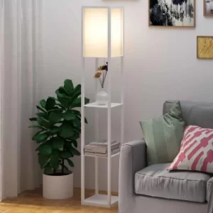 image of White Three Tier Storage Floor Lamp, none