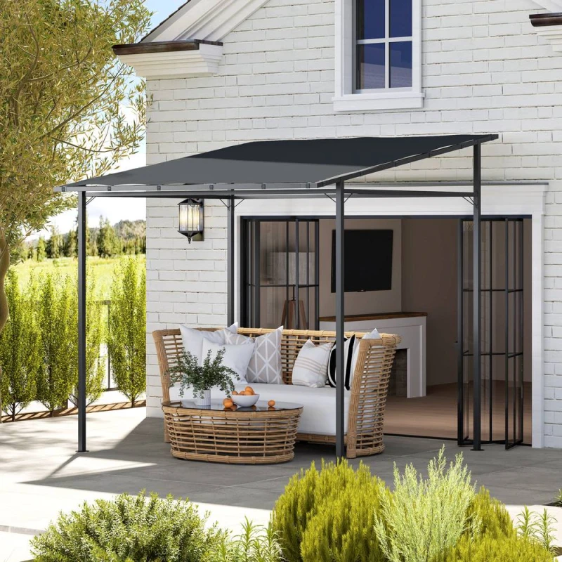 Image of Outsunny 2.4 x 2.4 m Wall Mounted Pergola Gazebo, UPF30+ Dark Grey