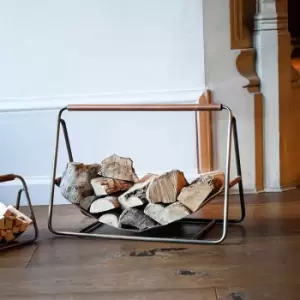 Image of Ivyline Hanging Leather Kindling Holder in Antique Brass