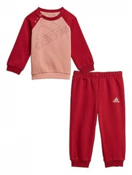 Image of Boys, Adidas Infant's Outline Logo Crew & Jog Pant Set, Pink/Red, Size 12-18 Months