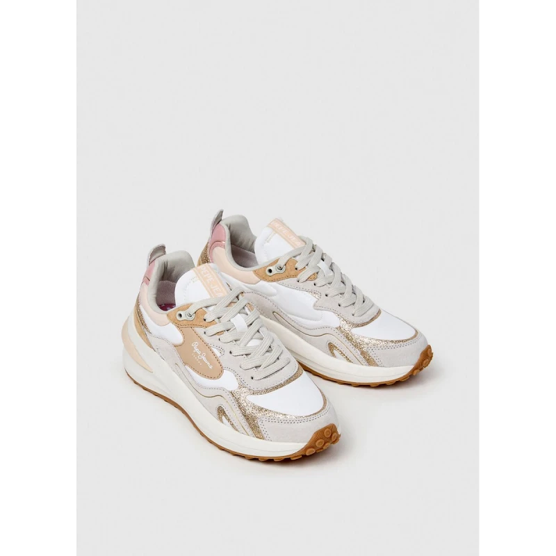 Image of Pepe Jeans Winslow Glit Trainers Beige/Pink Nubuck Leather 37 (4)