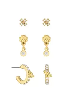 Image of Gold Crystal Charmed Nature Mixed Earrings - Pack of 3
