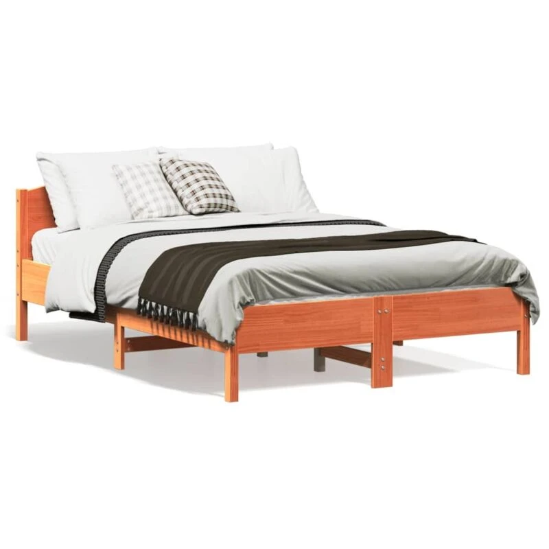 Image of VIDAXL Bed Frame without Mattress Wax Brown 120x190cm Small Double Solid Wood Pine Vidaxl 8721012427990
