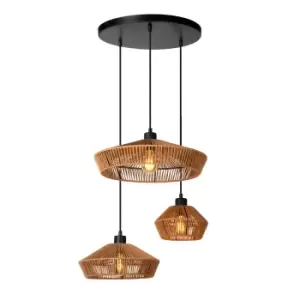 image of Yunkai Cottage Cluster Pendant Light - Ø60cm - 3xE27 - Light Wood