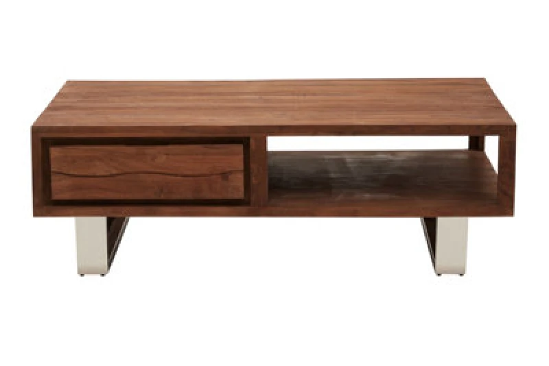 Image of Orsina Acacia Coffee Table, Two-Tier Wooden Coffee Table With Storage, Contemporary Living Room Centre Table
