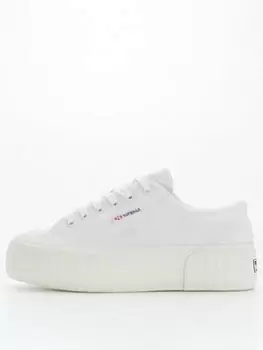 Image of SUPERGA 2631 Stripe Platform Plimsolls - White, Size 3.5, Women