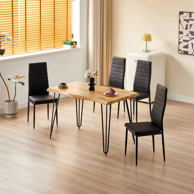 Image of KOSY KOALA Dining Table Set With 4 Black Faux Leather Chairs Modern Kitchen Dining Room Furniture in Brown Brown Unisex