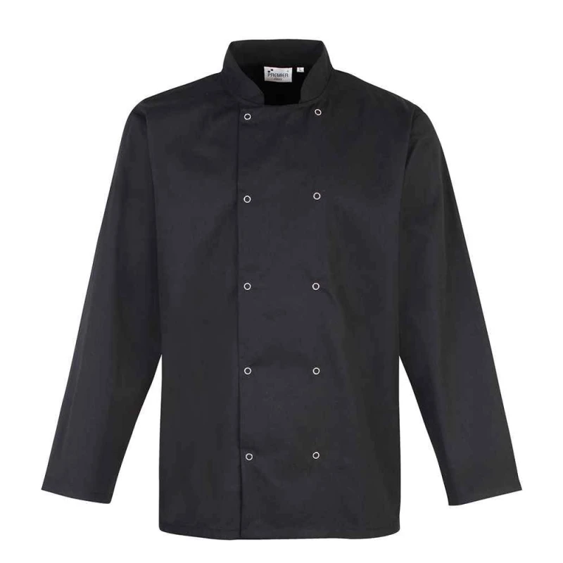 Image of Premier Premier Men Stud Front Long-Sleeved Chef Jacket in Black Size: 4X-Large Black 4XL Male 5063652179598