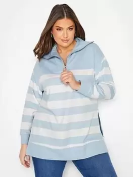 image of Yours Striped Quarter Zip Jumper - Blue Size 18, Women