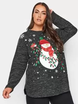 image of Yours Yours Christmas Snowman Foil Jumper, Grey, Size 14, Women