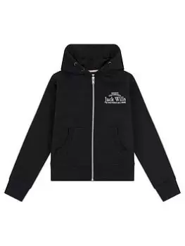 Image of Jack Wills Girls Script Zip Through Hoodie - Black, Size Age: 10-11 Years, Women