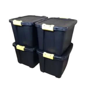 4 x 42L Heavy Duty Storage Tubs Sturdy, Lockable, Stackable and Nestable Design Storage Chests with Clips in Black - main image